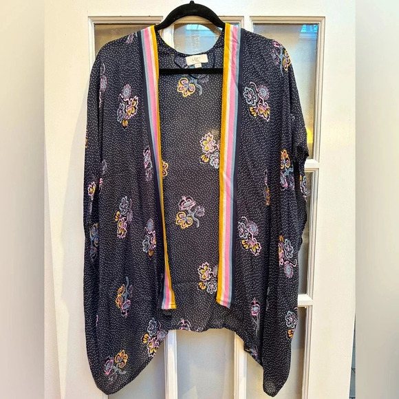 Ann Taylor LOFT Navy Polka Dot Floral Cover Up Kimono One Size OS Fits XS-Large - Picture 8 of 8